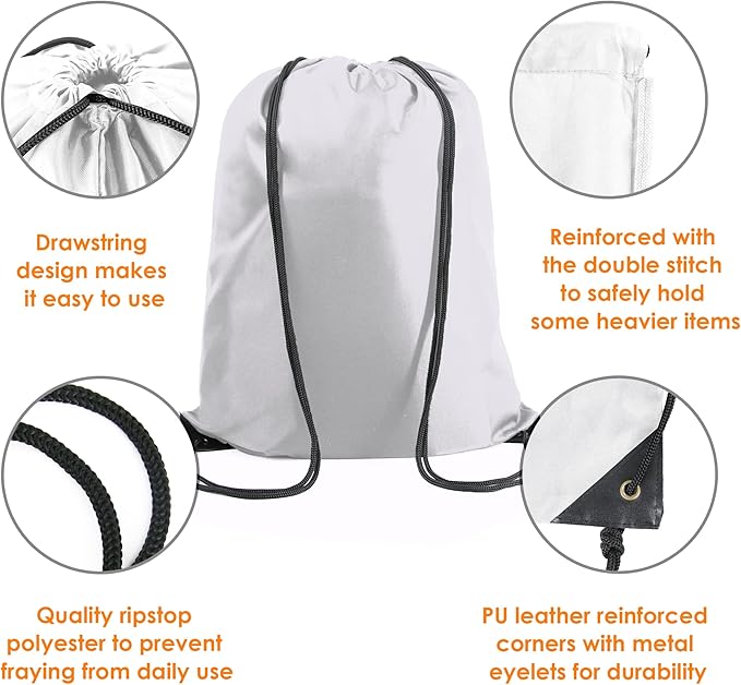 BeeGreen White Drawstring Backpack Bags Bulk 2 Pack String Bags X-Large 22.4" L x 17.5" W Sports Cinch Sackpack Gym Machine Washable Heavy Duty for Men Women