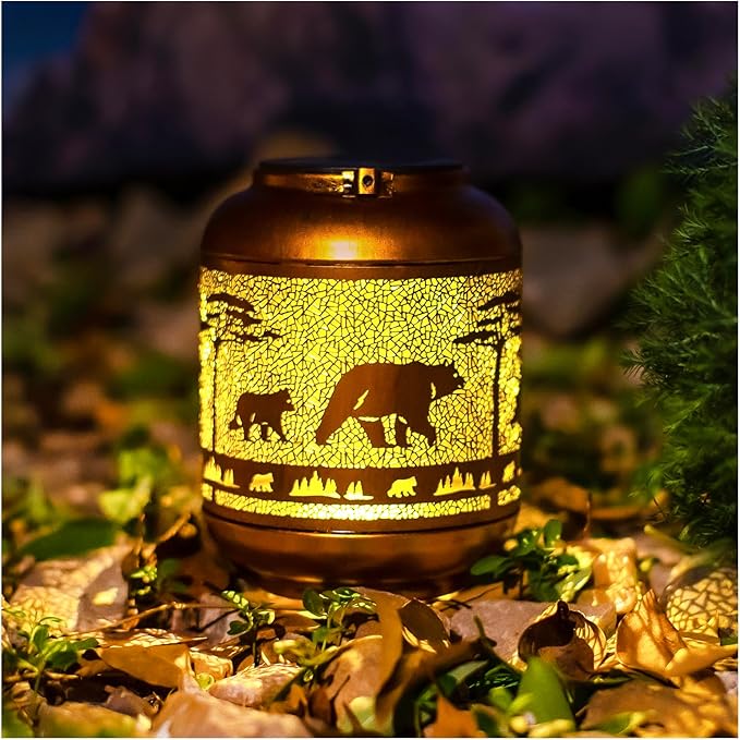 Bear Solar Lanterns Outdoor Waterproof,Hanging Solar Lights Bear Gifts for Women Men Metal LED Decorative Light for Yard,Patio,Lawn,Tabletop,Pathway,Landscape,Garden Decor