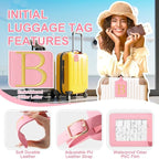 Personalized Initial Luggage Tags for Suitcase, Pink Leather Cute Luggage Tags with Privacy Cover Name Card, Embroidered Custom Monogrammed Luggage Tag Travel Bag Baggage Tags Gifts for Women Kids(B)