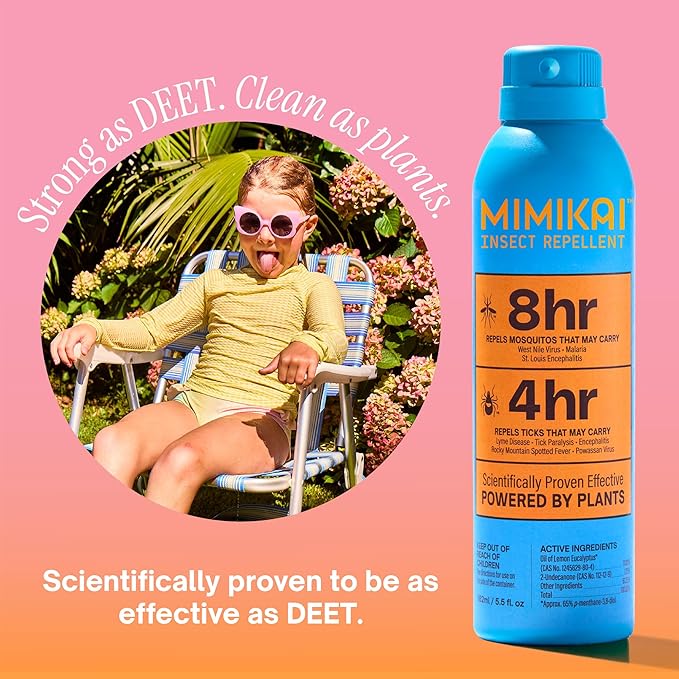 Mimikai Mosquito and Tick Repellent Spray, DEET-Free for Skin and Outdoor Use, Non-Toxic, Plant-Powered Skincare, 5.5oz