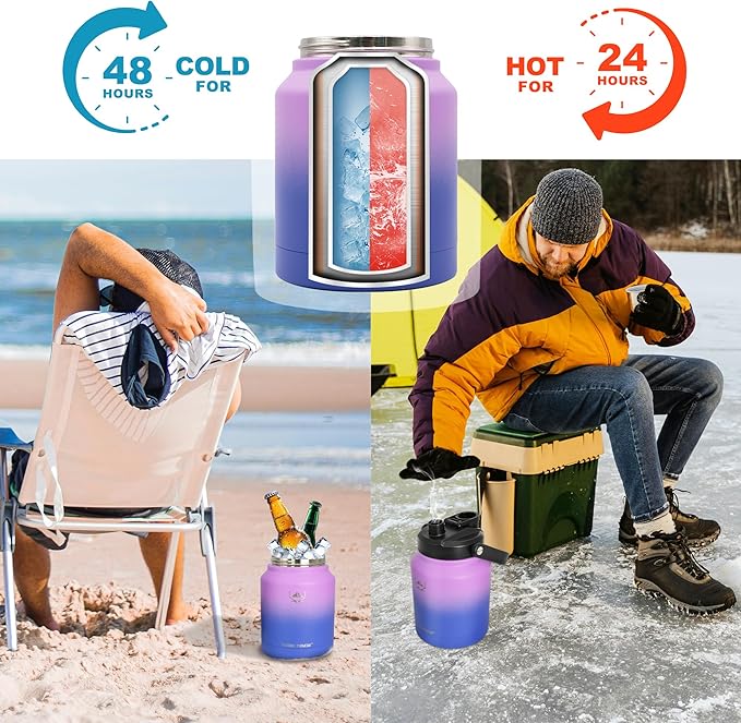 NATURE PIONEOR Insulated Water Bottles with Strap Pouch - 84 oz Stainless Steel Vacuum Bottle with Holder/Carrier/Sleeve - 18/8 Food Grade 84oz Water Jug