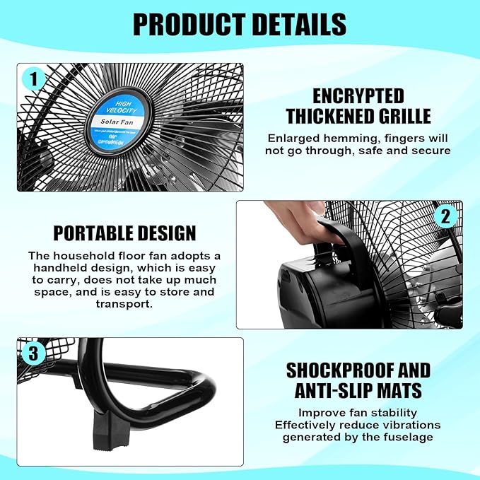 10 Inch Solar Panel Powered Fan, 2 in 1 Solar Panel or AC Charger Powered Fan 12W 9V Portable for Chicken Coop Greenhouse Household Exhaust Camping Travel Outdoor(Black)