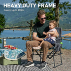 EVER ADVANCED Camping Directors' Chair with Side Table, Portable Folding Chair with Compact Size, Heavy Duty Lawn with Pocket for Camping, Lawn, Sports and Fishing, 400lbs, Grey