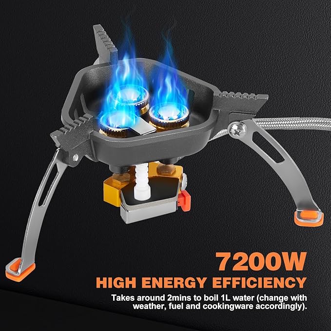 WADEO 7200W Windproof Camping Stove, Camping Gas Stove with Piezo Ignition, Two Fuel Canister Adapter, Carry Case, Portable Stove, Backpacking Stove for Outdoor Backpacking Hiking and Picnic