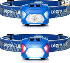 Lepro 320015 Battery Powered Headlamp - 1300Lux Super Bright LED Head Lamp with Red Light, IPX4 Waterproof Headlights for Outdoor Camping, Hiking, Hunting, Power Outages, Emergency, Hurricane - Blue