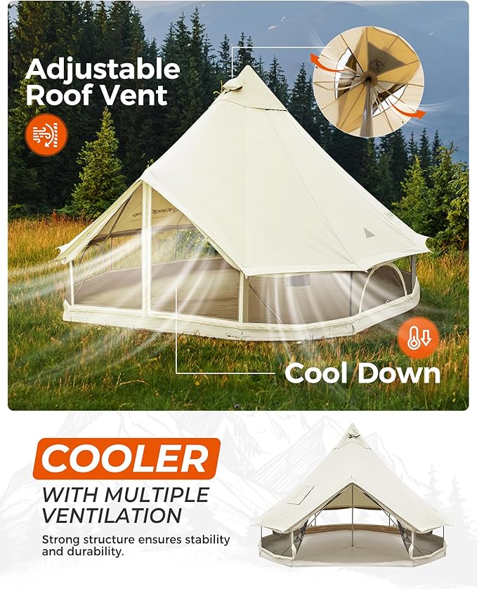 KingCamp Canvas Bell Yurt Tents, 4 Seasons Large Waterproof & Windproof Luxury Glamping Tent w/Stove Jack for Family Outdoor Camping, Hunting, Parties