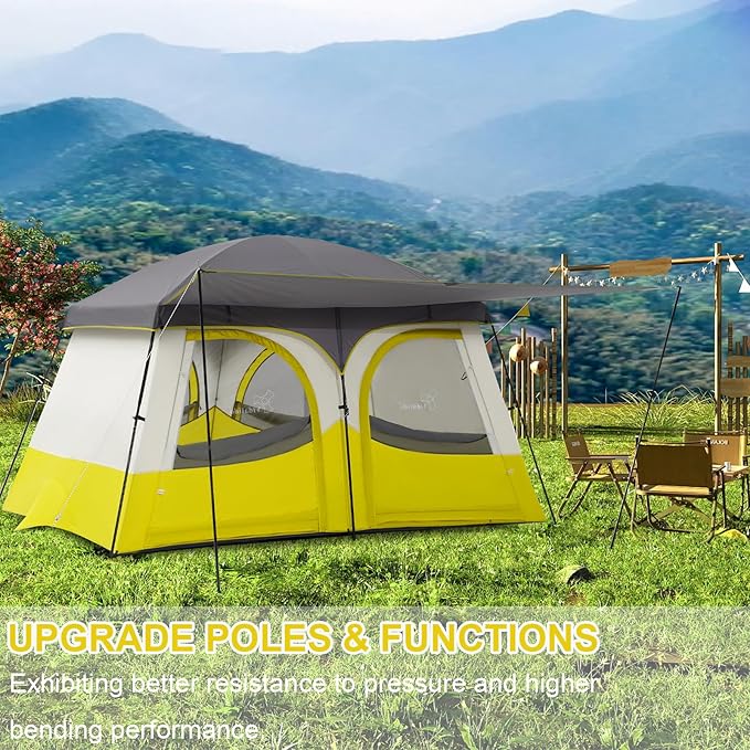 Vidalido Tents，3-4 Person Camping Tent with Extended Vestibule，Weather Resistant Family Tents with Breathable Mesh Windows，Easy Install Waterproof Outdoor Tent for Backpacking and Camping Hiking