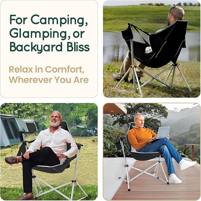 Hammock Camping Chair – Folding Swing Chair with Headrest & Cup Holder, 300 lbs Support, Breathable Mesh, Portable & Lightweight for Outdoor, Camping, Fishing, Patio & Travel
