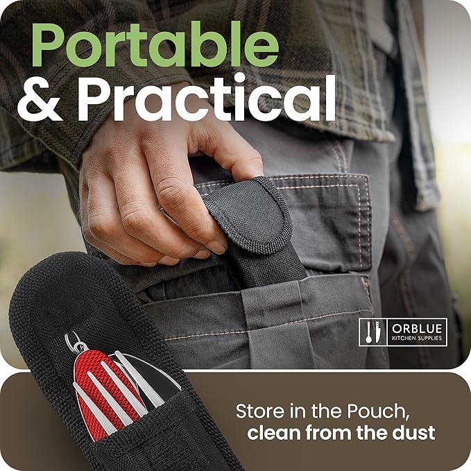 Orblue 4-in-1 Camping Eating Utensils, 2-Pack - Portable Spoon, Fork, Knife & Bottle Opener Combo Set - Stainless Steel Flatware with Detachable Fork - Travel, Backpacking Cutlery Multitool, Red