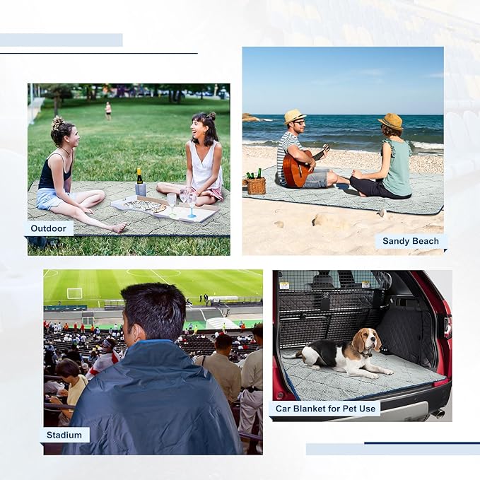 Sherpa Warm Outdoor Camping Blanket - Waterproof Stadium Blanket for Cold Weather, Camp, Sports Mom and Concert - Camping Quilt 80" X 58" (Blue)