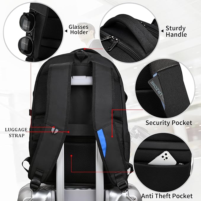 DUSLANG 17 Inch Laptop Backpack for Travel Water Resistant College Backpack for Men/Women Laptop Bag with USB Charging Port and TSA lock, Dark Black