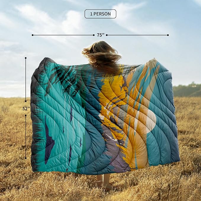 zzlamb Camping Blanket, Outdoor Lightweight Travel Blanket Puffy Portable Down Alternative, Windproof Warm Cloak with Snaps, Cozy Quilt Backpacking Picnic RV Plane Car Hammock Beach Climbing