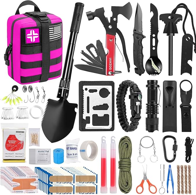 Gift for Father's Day Men Dad Husband,142 Pcs Survival Kit and First Aid Kit, Professional Emergency Kits Survival Gear and Equipment with Molle Pouch, for Men Women Camping Outdoor Adventures