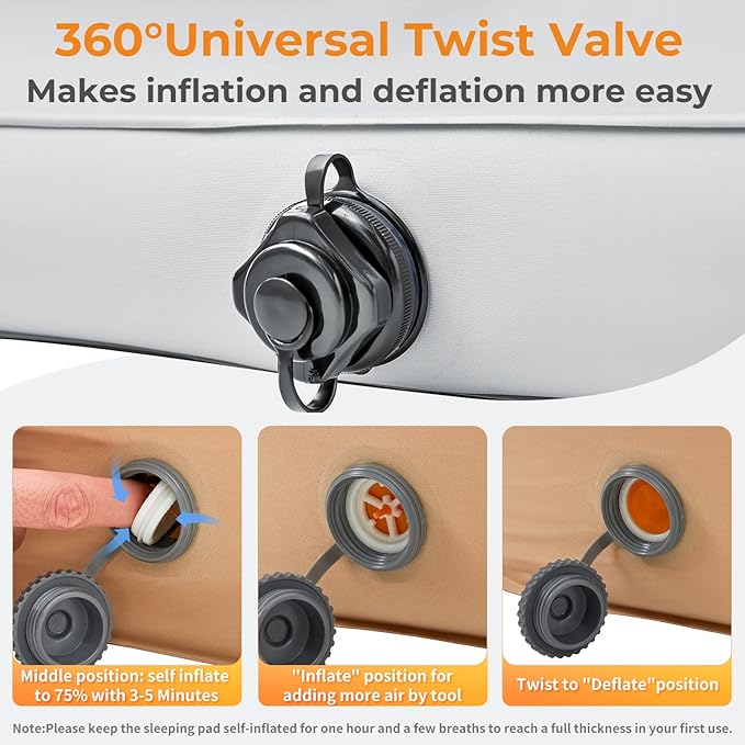 KingCamp Self Inflating Sleeping Pad, R 7.9 Air & Foam Sleeping Pad for Camping All Seasons, 3" Thick Single Camping Mattress for Camp Tent Outdoor Car, PVC Free (Lightgrey/Charcoal)