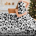 Cow Print Heated Electric Blanket Twin,62X84 Black Heating Blanket with 10 Heats Levels & 8 Hours Auto Off,Cute Cow Decor Fleece Sherpa Blankets Warmer Gifts for Women Couch Office,Washable,ETL