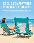 KingCamp Low Beach Chairs, Portable Folding Chair for Adults Extra Wide Ergonomic High Back Seat 300lbs Heavy Duty Lightweight Oversized Gear with Carry Bag for Outdoor Lawn Camping Picnic