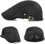 2 Pack Men's Mesh Cap Breathable Summer Newsboy Hat Adjustable Beret Ivy Cap Irish Cabbie Driving Hunting Hats
