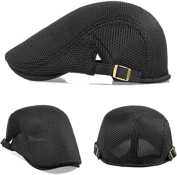 2 Pack Men's Mesh Cap Breathable Summer Newsboy Hat Adjustable Beret Ivy Cap Irish Cabbie Driving Hunting Hats