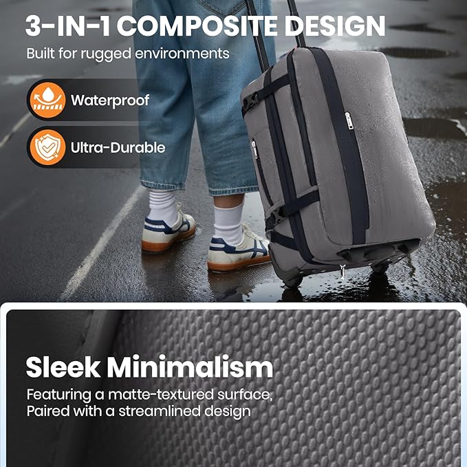 Fanwoli Vacuum Rolling Travel Backpack, Carry On Luggage with TSA Lock & Anti Theft Zipper, 70L Expandable Airback with Compression Pump, Waterproof Laptop Bag Ideal for Flight & Business