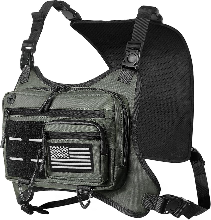 Chest Bag for Men with Expandable Accordion Structure, Running Vest for Outdoors, Chest Pack for Cycling, Hiking