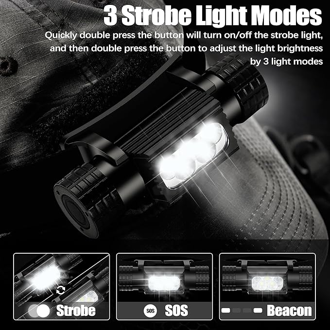 Headlamp Rechargeable, 2000 Lumen Super Bright LED Head Lamp for Adults, IP67 Waterproof Rechargeable Headlight with 9 Modes, Head Flashlight with 2600 mAh for Outdoor Camping Hiking Fishing Running