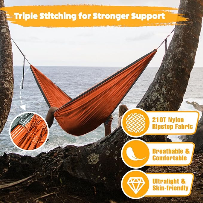 NATUREFUN Ultra-Light Travel Camping Hammock | 300kg Load Capacity,Breathable,Quick-Drying | 2 x Premium Carabiners,2 x Nylon Slings Included | Outdoor Indoor Garden