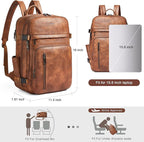 Travel Backpack for Women, Fits 17.0" Notebook, Stylish Lay-Flat Carry-on Vegan Leather Backpack with Luggage Strap for Travel and Daily Use