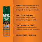 Repel Insect Repellent Sportsman Max Formula, Repels Mosquitoes, Ticks, Gnats, Biting Flies, 40% DEET (Aerosol Spray) 6.5 fl Ounce