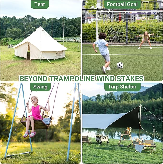 12 in 12 Pack Trampoline Stakes, U Shaped Trampoline Anchors High Wind Heavy Duty, Trampoline Anchor Kit, Steel Stakes for Trampolines, Outdoor Canopies, Camping Tents, Football Goal, Black