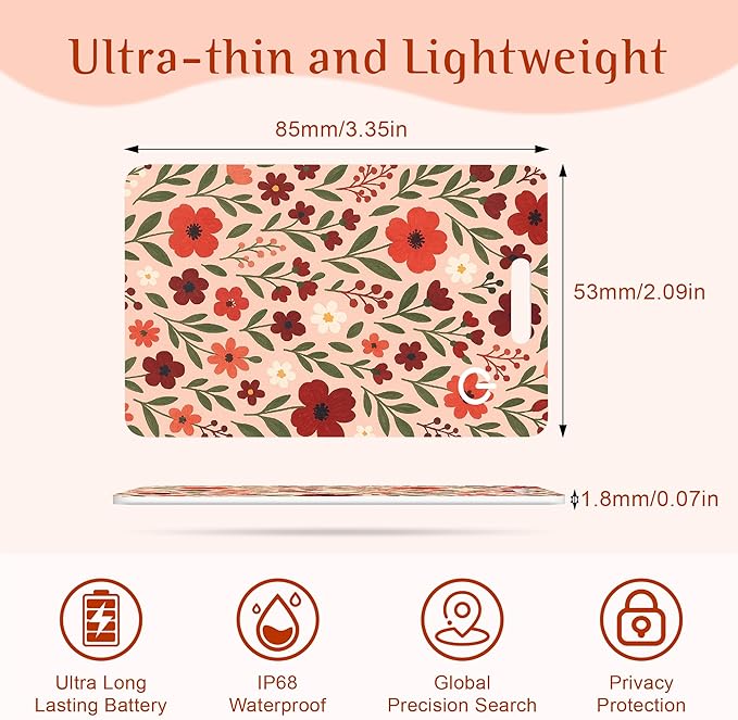 Wallet Tracker Card (iOS Only), Rechargeable Bluetooth Smart Tracking for Apple Find My Compatible Anti Tracker for Men Women Slim Item Locator for Purse Passport Key Luggage Tag (1Pcs/Pink FLR)