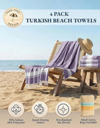 LANE LINEN Beach Towels 4 Pack Oversized - Turkish Towel Set, Pre-Washed Oversized Beach Towel, Quick Dry Beach Towels for Travel, Large Pool Towels, 39"x71" - Day Break