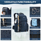 Maelstrom Hiking Backpack, 40L Waterproof Camping Daypack for Men and Women, Lightweight Travel Pack with Rain Cover-Blue