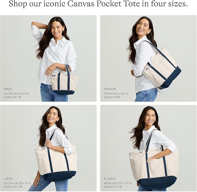Lands' End Natural Zip Top Canvas Tote Bag Natural/dark Olive Green Medium Regular Handle