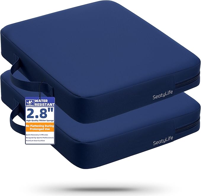 2-Pack Stadium Seat Cushions for Bleachers – Waterproof 2.8" Extra Thick for Long Sitting Hours, Portable Bleacher Cushions, Lightweight Stadium Seat Pads, Suitable for Outdoor Use (Dark Blue)
