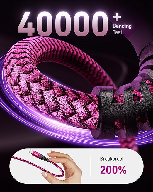 USB C Cable [2Pack 10FT], USB C to USB C Cable for Car Durable Braided iPhone USB Type C Cable Fast Charging 60W USBC to USBC Cord for iPhone 17/16/15/Pro Max, Samsung Galaxy S23 and More-Rose Red