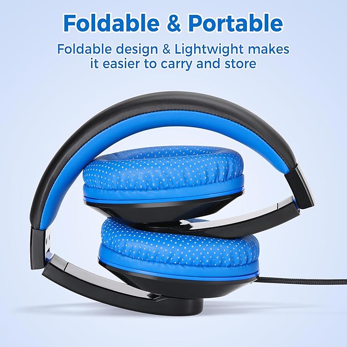 rockpapa Comfort+ Kids Headphones with Microphone, Boys Girls Student Over-Ear Headphones Wired Foldable for School Classroom Laptop PC Computer Tablet Black Blue