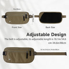 FuninCrea Waterproof Hidden Money Belt for Travel, Anti-Theft Belt Bag with RFID Blocking Function Adjustable Slim Waist Bag with 2 Zipper Pockets and 1 Back Pocket for Travel Running (Style 2, Khaki)