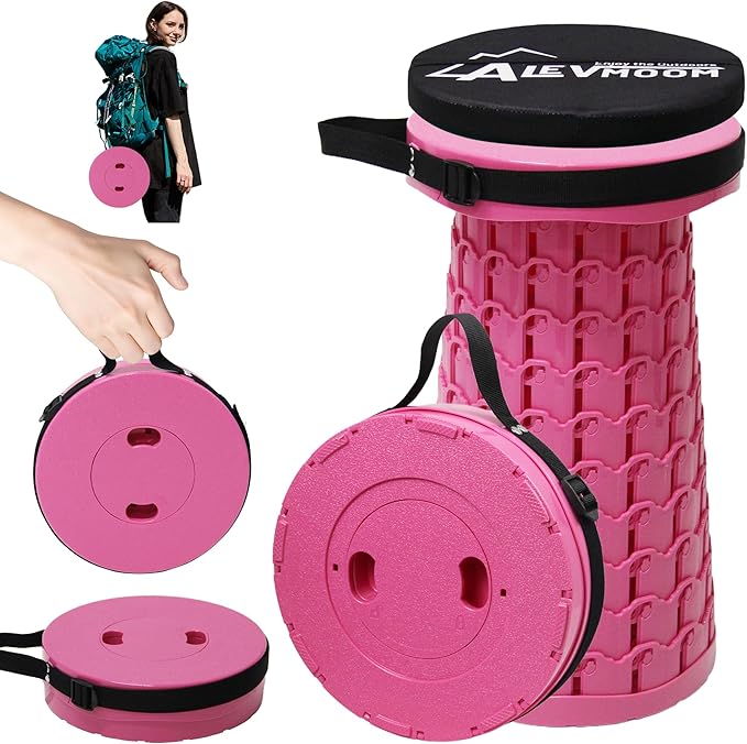 ALEVMOOM Upgraded Collapsible Stool with Thickened Cushion 18.1",600Lbs Max Weight Wider & Taller Pop Up Stool, Heavy Duty Portable Retractable Folding Chair or Travel Foot Rest for Camping, Outdoors