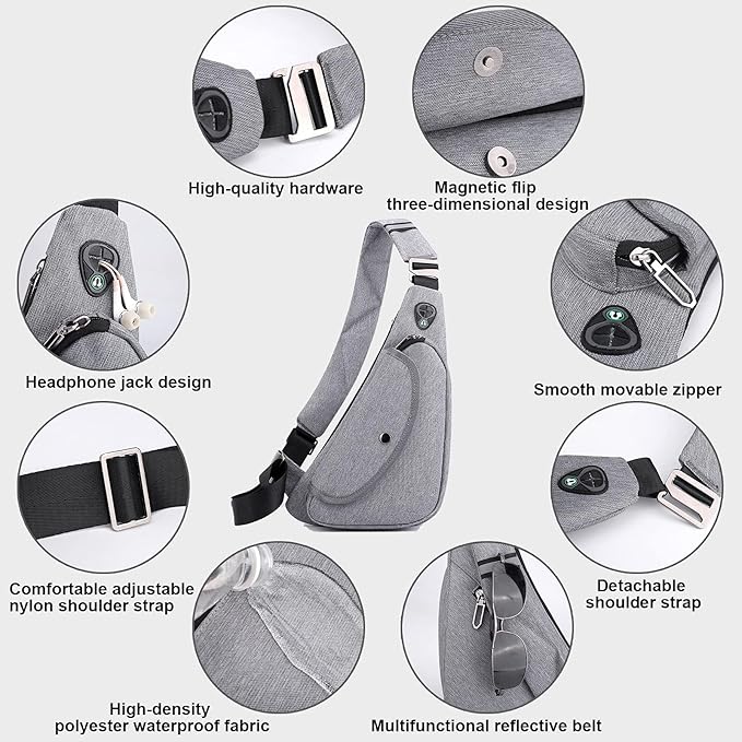 Peicees Sling Bag For Men Women Small Crossbody Backpack Shoulder Bag Man Purse Chest Bag For Hiking Travel