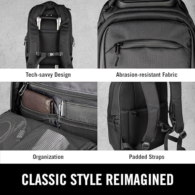 Kenneth Cole REACTION Parker Polyester Abrasion-Resistant Travel 17" Laptop Backpack with Removable Laptop Sleeve, Black