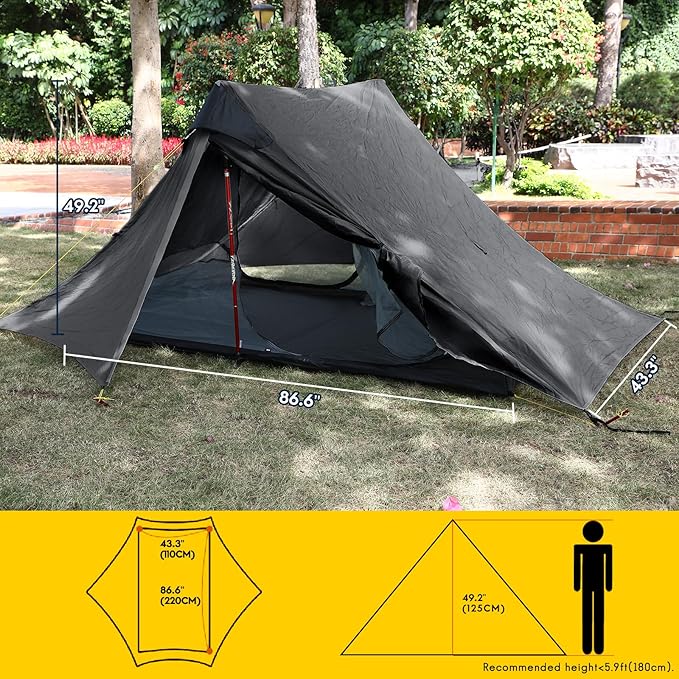 LANSHAN Ultralight Tent 3-Season Backpacking Tent for 1-Person or 2-Person Camping, Trekking, Kayaking, Climbing, Hiking