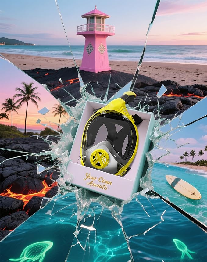 Full Face Snorkel Mask- Snorkeling Gear for Adults with Safe Dry Top Breathing System, Latest Foldable Panoramic View Snorkeling Mask for Men and Women, Anti Fog Anti Leak