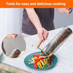 Rolling Grilling Baskets for Outdoor Grill Bbq Net Tube Must Have Large Round Mesh Barbecue Cooking Cylinder Cage Essentials Gadgets Accessories for Picnic Fish Meat Veggies Vegetable, Gift for Men