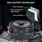 aiGear 3pcs Camping Cookware Mess Kit, Non-Stick Camping Pan Pot Kettle, Lightweight Aluminum, Collapsible Portable Camping Cooking Set for Outdoor Cooking Hiking Picnic