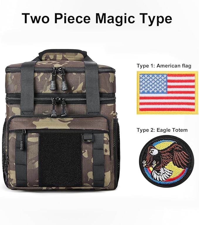 Expandable Large Tactical Lunch Box for Adults, Heavy Duty Durable Lunch Cooler Bag with MOLLE Lunch Pail for Work Camping Fishing Picnic (Black-Camo, 16L)