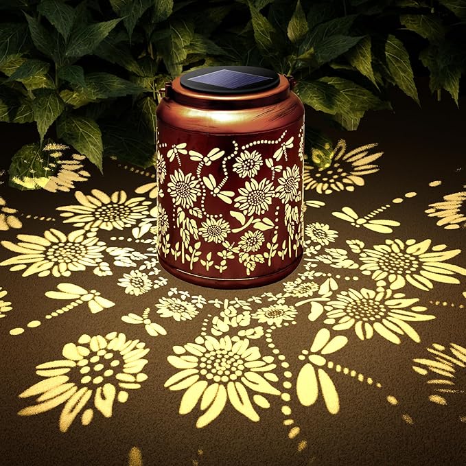 Hyrion Sunflower Solar Lanterns Outdoor Waterproof Metal Hanging Lights, Garden Decor Gifts for Women, Mom, Grandma Solar Decorations for Yard, Patio, Backyard, Porch, Lawn, Walkway, Tabletop