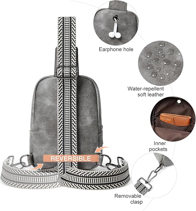 3L SMALL Sling Bag Fanny Packs For Women Men Mini Crossbody Chest Belt Travel Bag Purse Handbag Faux Leather Fashion Cute Dark Grey