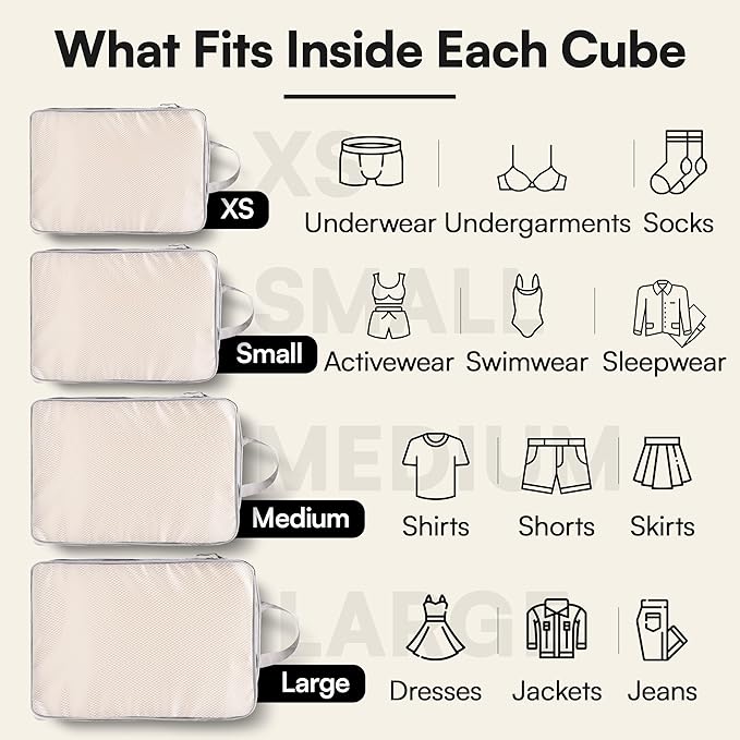 AMHARBOR Set of 6 Compression Packing Cubes for Travel - Space-Saving Luggage Organizers - Vacation Travel Essentials - Lightweight Accessories for Suitcase