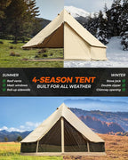 KingCamp Canvas Bell Yurt Tents, 4 Seasons Large Waterproof & Windproof Luxury Glamping Tent w/Stove Jack for Family Outdoor Camping, Hunting, Parties