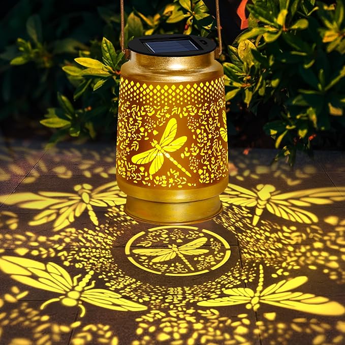 2 Pack Solar Lanterns Outdoor Decor Waterproof Dragonfly Gifts for Women Men,Metal Outdoor Solar Lanterns Outside for Garden,Yard,Patio,Lawn